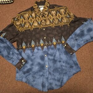 Vintage Roughrider Western Button-up Shirt Southwest Geo Tie-dye SMALL